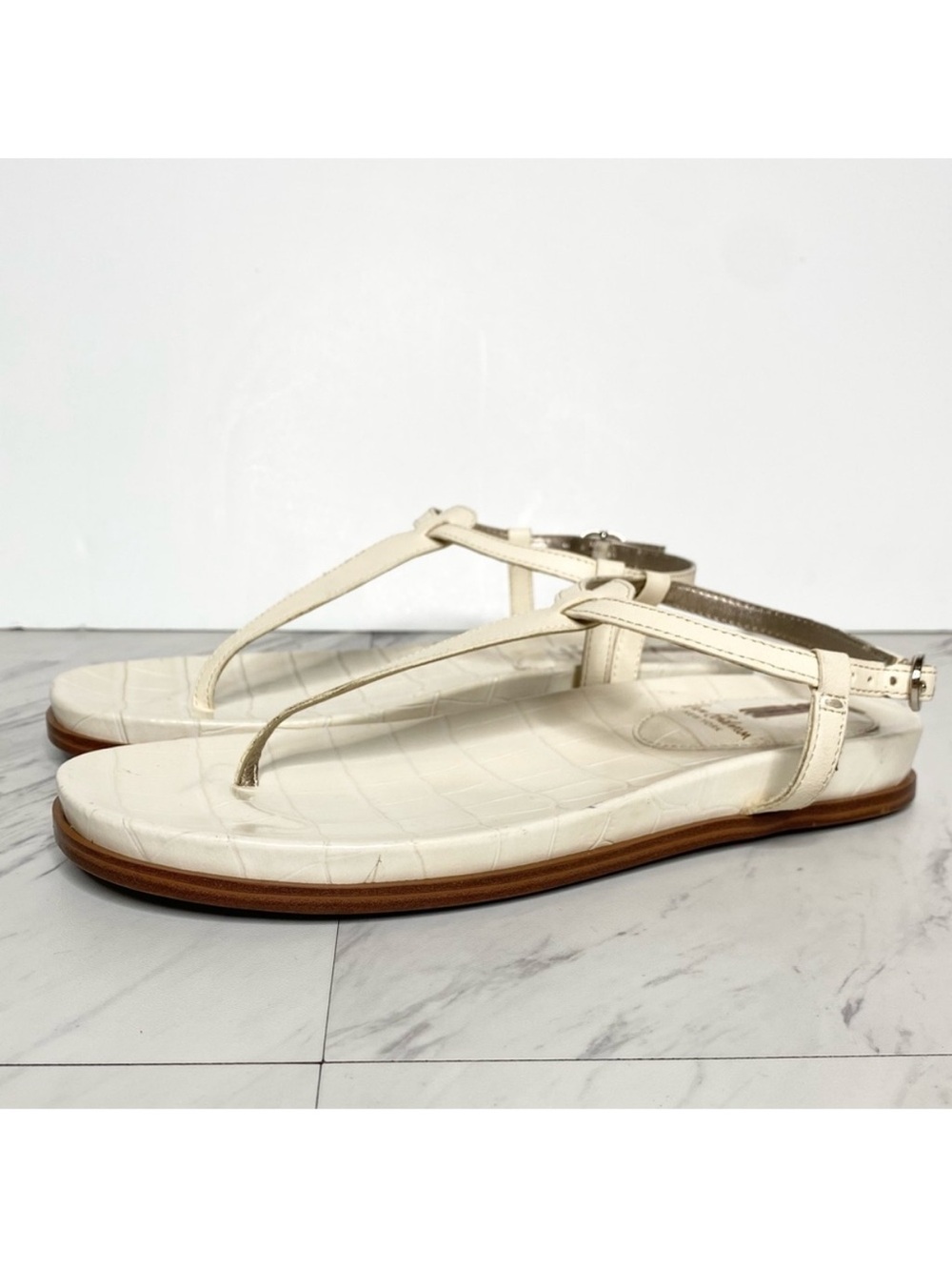 Sam Edelman Naomi Modern Ivory Crocodile Leather Sandal 6 1/2 M